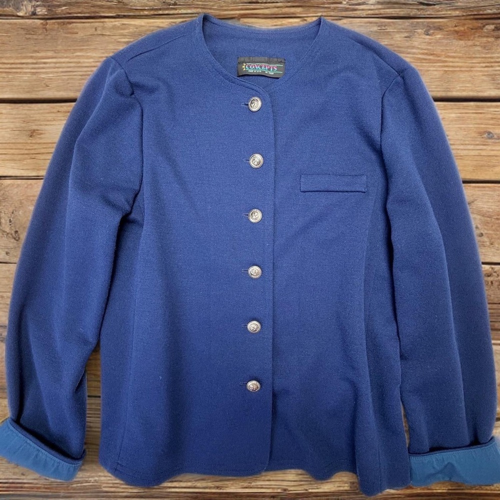 VTG Concepts Blue Button Front Women Medium Jacket 90s Made in USA‎ Career Mod